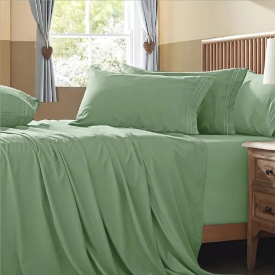 

Extra Deep Pocket Queen Size Sheets Set, 6 Pieces Soft Sage Green Sheets 18-24 Inch Deep Pocket Bed Sheets, Hotel Luxury 1800 T