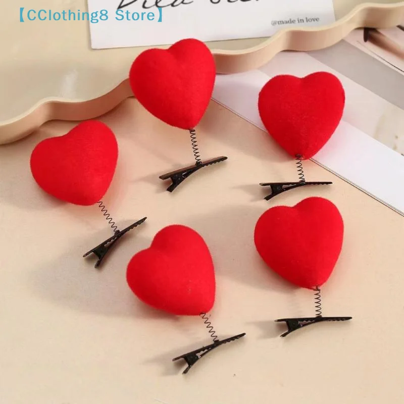 Lot de 5/10 pinces à cheveux en forme de cœur 3D floquées, épingles à cheveux en forme de cœur, pinces à bec de canard tendance, accessoires pour cheveux Saint-Valentin 【AliS8】