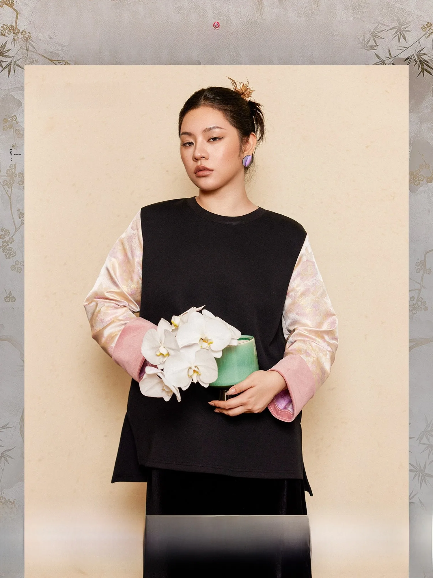 

Plusmall New Chinese Sle Mocha Air Layer Color Blo Patchwork Velvet Sve Sweatirt Casual Stand Fit Long Sve rou...