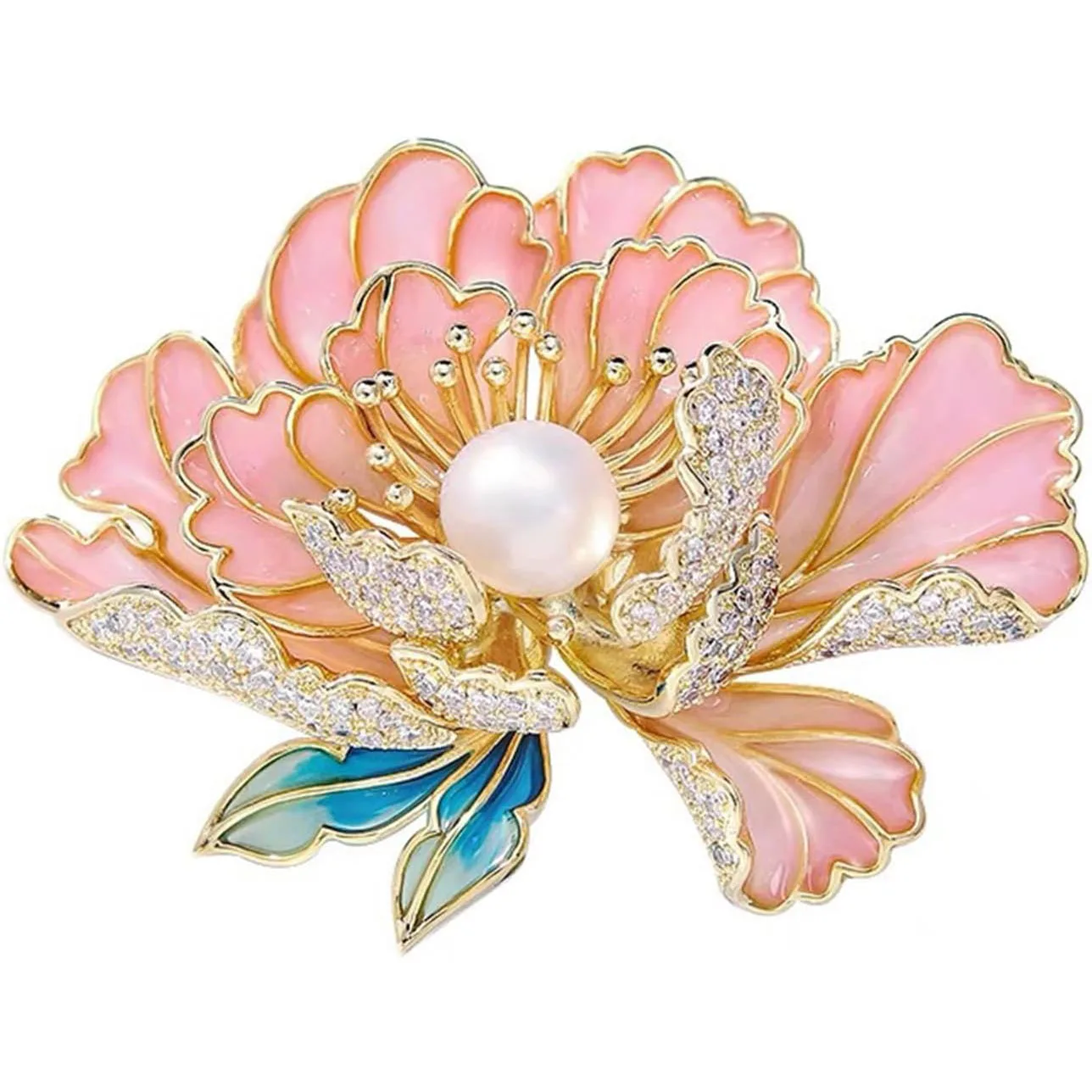 

12PCS Lot Dainty Flower Brooch Pins for Women Graceful Peony Pearl Enamel Badges Lapel Pins Trendy Banquet Prom Dress Jewelry