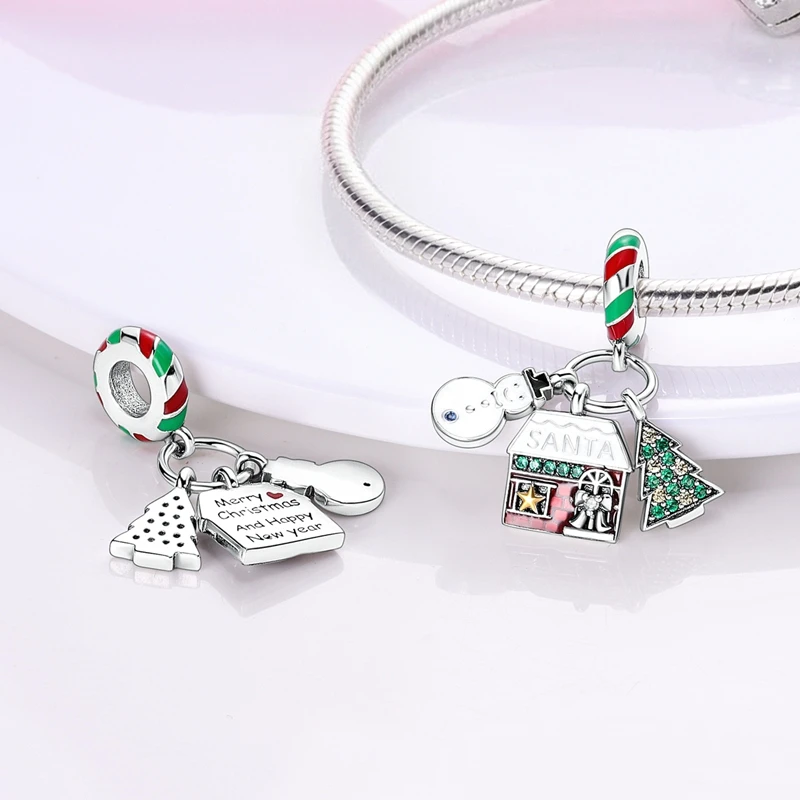 925 Sterling Silber Charm Weihnachtsmann Rentier Schneemann Winter Perlenanhänger Passend für Original Armband Armreif Luxus Schmuck – Detail 4
