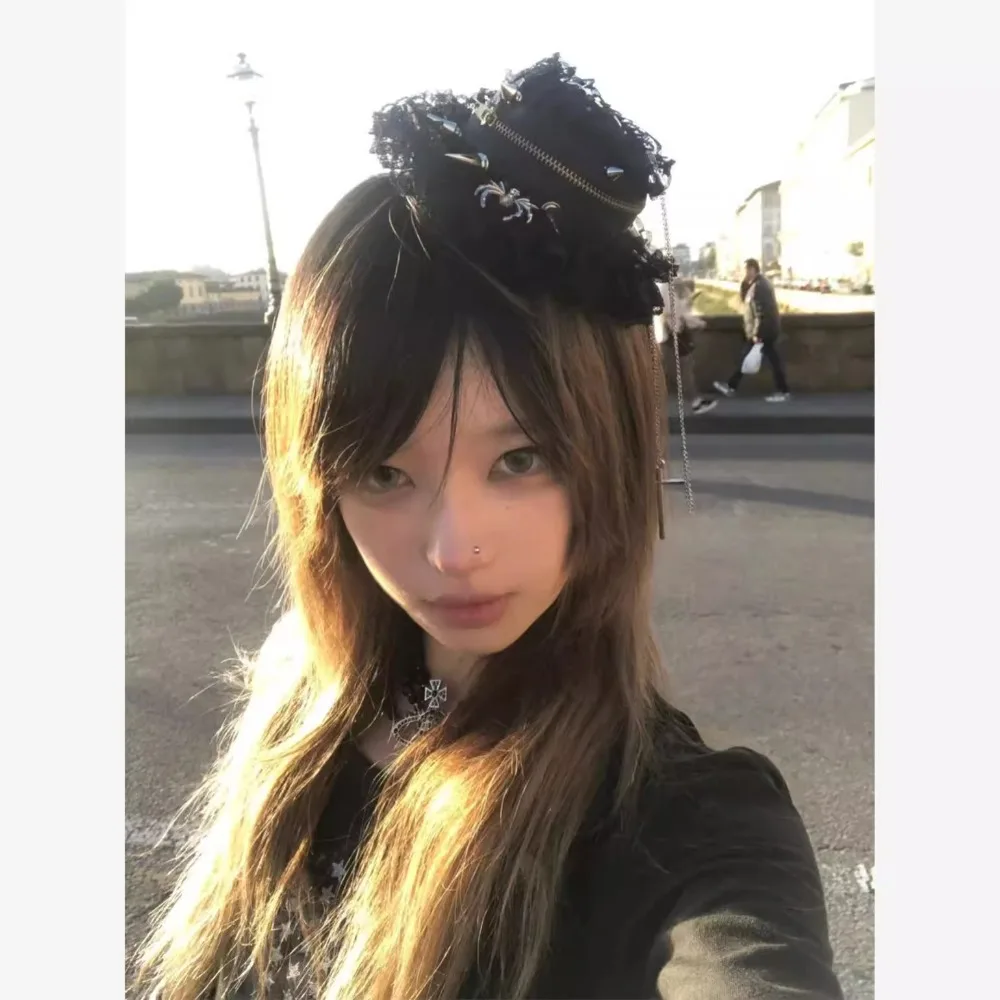 

Original Girl Fashion Hair Accessories Top Hat Rivet Spider Top Hat Hepburn Style Hairpin Y2K Hair Accessories