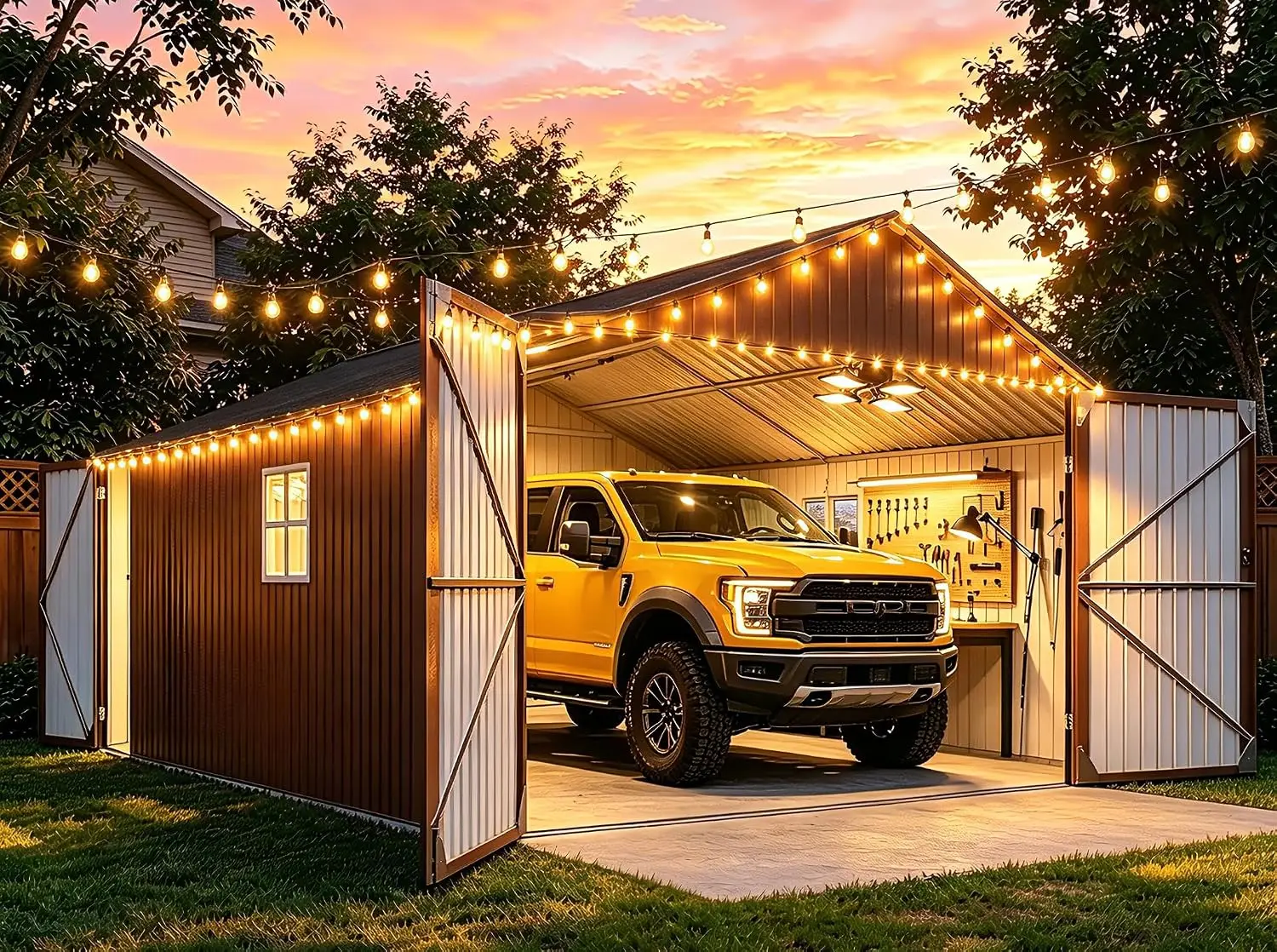 12'x20'x9.3' Large Metal Outdoor Storage Shed Garage with Lights, Customized