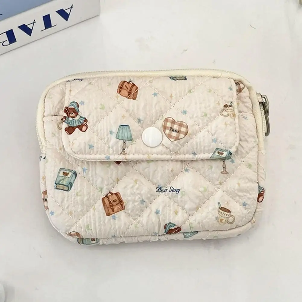 Cute Cartoon Print Mini Canvas Coin Purse Multifuctional Style Korean Lipstick Card Jewelry Packing Bag Small Holder Bag E6X5