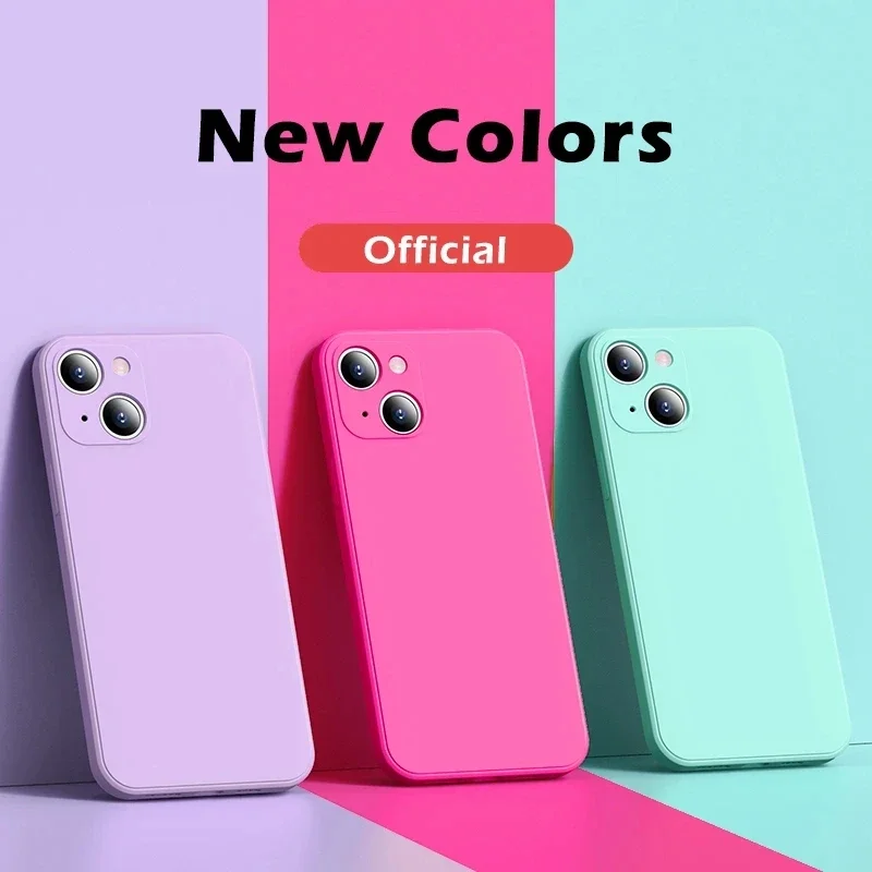 Capa de silicone líquido macio para iPhone, tampa traseira protetora para iPhone 15, 14, 11, 13, 12 Pro Max, Mini Plus, X, XR, XS Max, 7, 8, SE, 2022