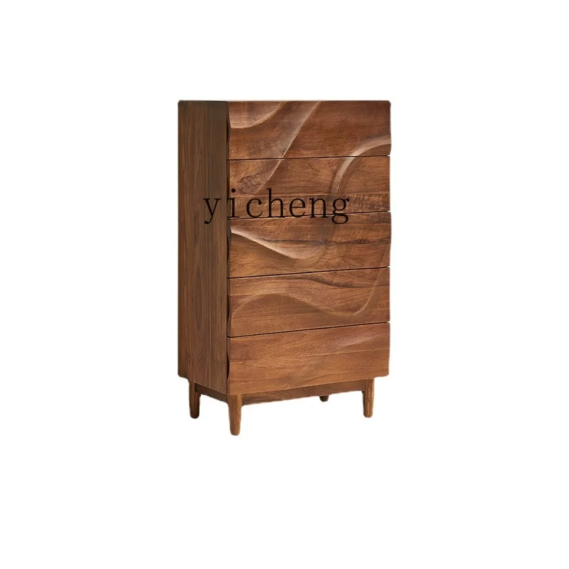 

Yy North America Black Walnut Five-Drawer Wooden Chest of Drawers Nordic Simple Solid Wood Locker Home