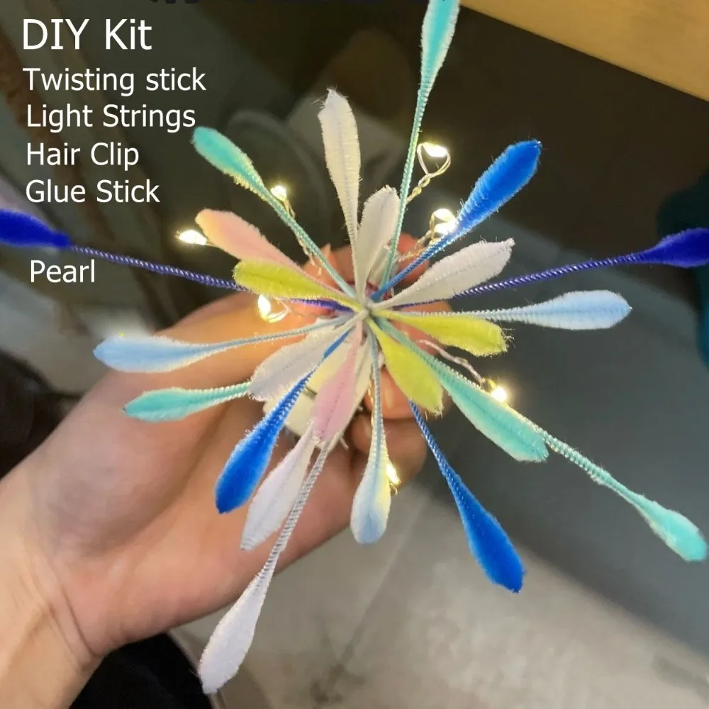 New DIY Kit Glow Color Strip Hair Clip Blue Color Lighting Dazzling Flower Styling Hair Clip Handmade Personality Hair Clip