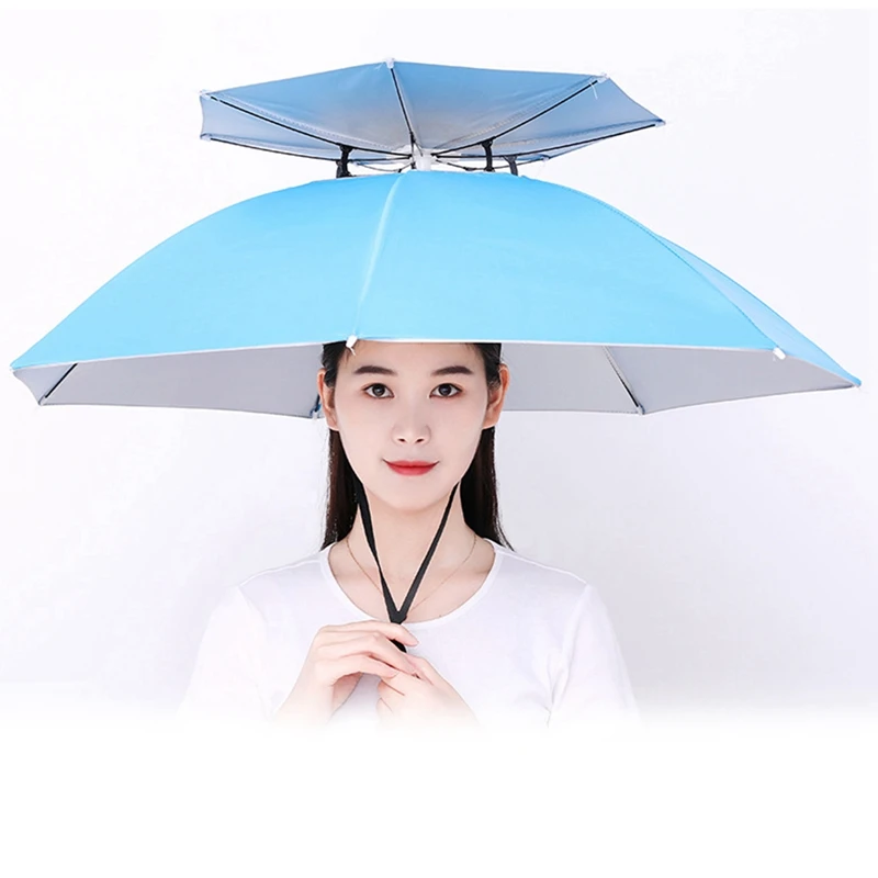 Double Layer Umbrella Hat Fishing Camping Adjustable Headwear Raining Day Hand Free Umbrella Cap Beach Sunshade Sun Hats Folding