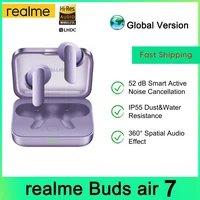 Versión Global realme Buds Air 7 TWS auricular 52dB cancelación de ruido 52 horas de duración de la batería 12,4mm controlador de graves LHDC 5,0 IP55