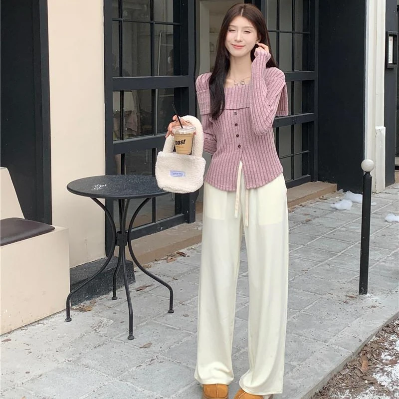 Slash Neck Pullovers Women Slim Gentle All-match Square Collar Chic Design Spliced Spring Autumn Tops Elegant Ulzzang Streetwear