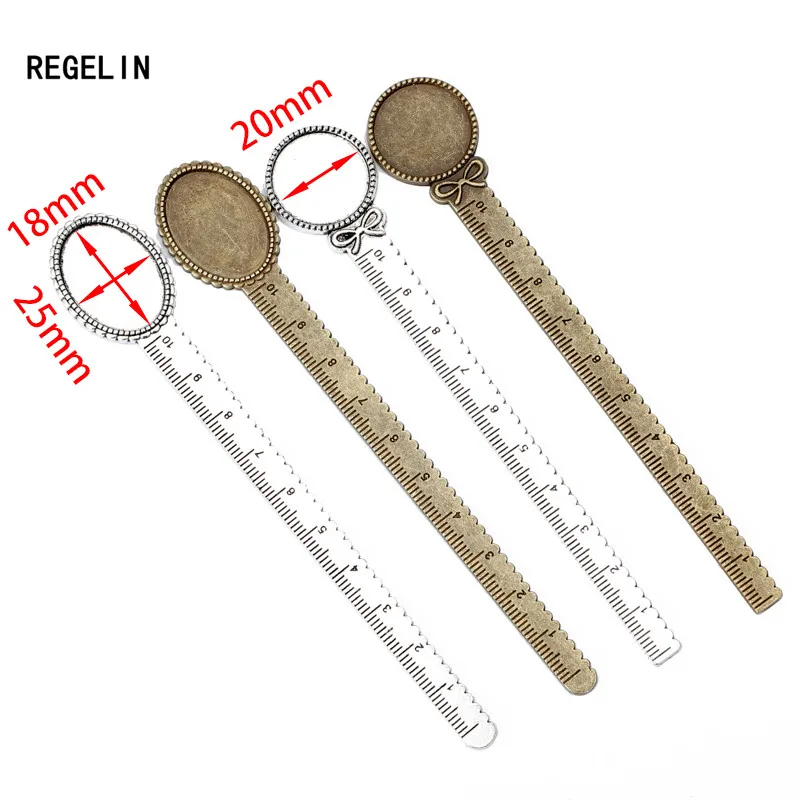 REGELIN 5 개/몫 빈티지 스타일 수제 눈금자 북마크 카보 숑 기본 북마크 설정 20mm/18x25mm DIY 찾기