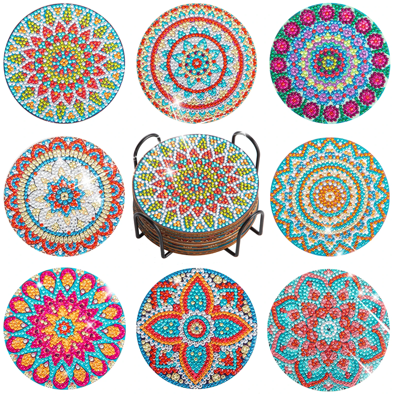 8 pc/Sets Mandala Diamant Malerei Untersetzer DIY Diamant Kunst Untersetzer 5d Voll bohrer Diamant Untersetzer Acryl Runde Tasse