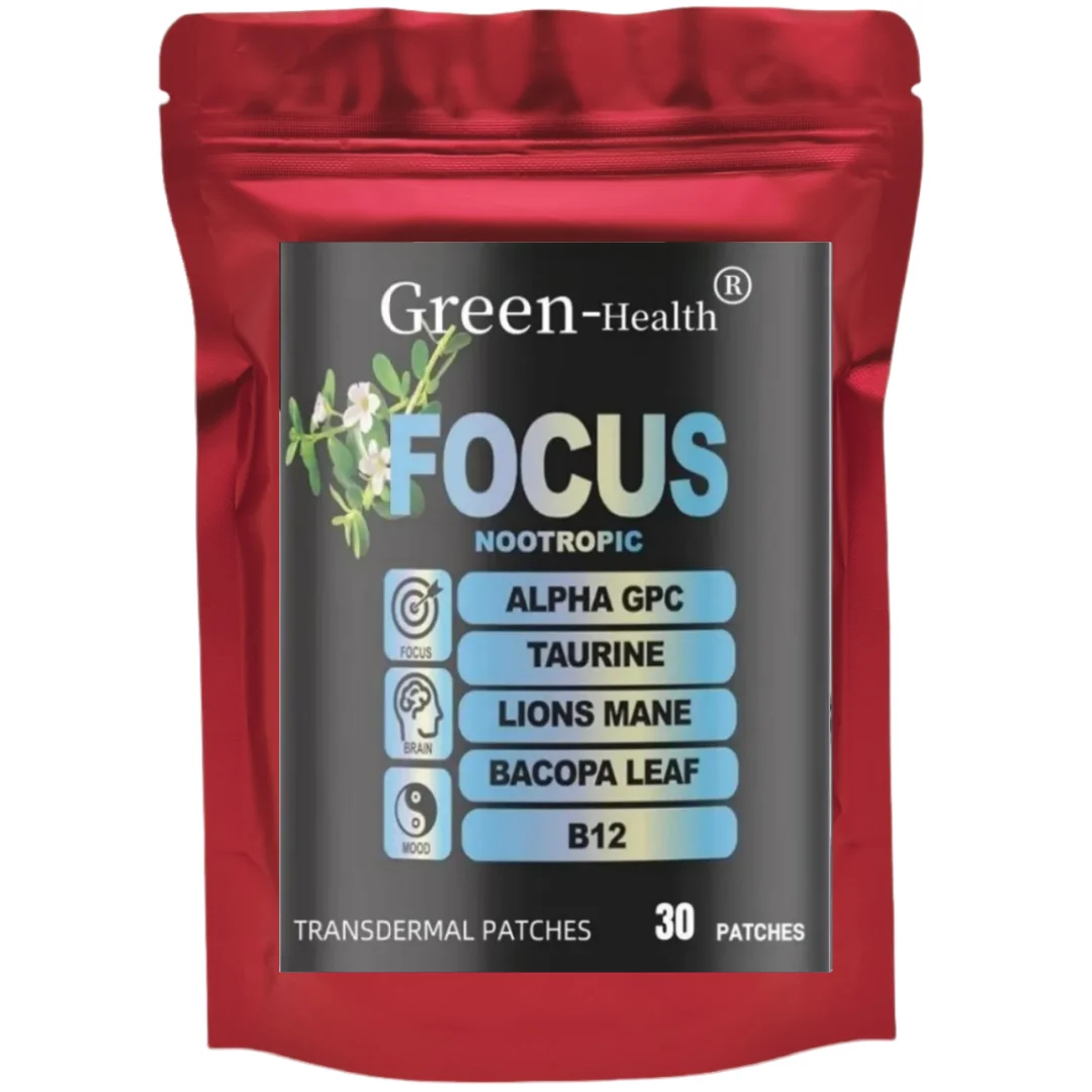Parches transdermicos cerebrales nootrópicos - Lions Mane Vitamina C y B12 Taurina Bacopa - Soporte de función cognitiva 30 parches 6 en 1
