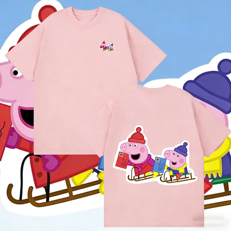 

2025-26, летняя футболка из 100% хлопка с принтом «Свинка Пеппа», брендовая детская и унисекс, дышащая, свободная, повседневная, унисекс