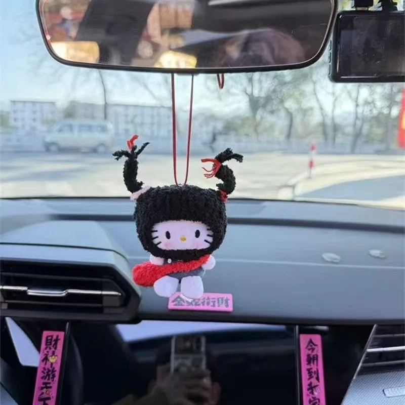 

2025 New Hello Kitty Car Pendant Double Ponytail Interior Decoration Rearview Mirror Car Hanging Decor