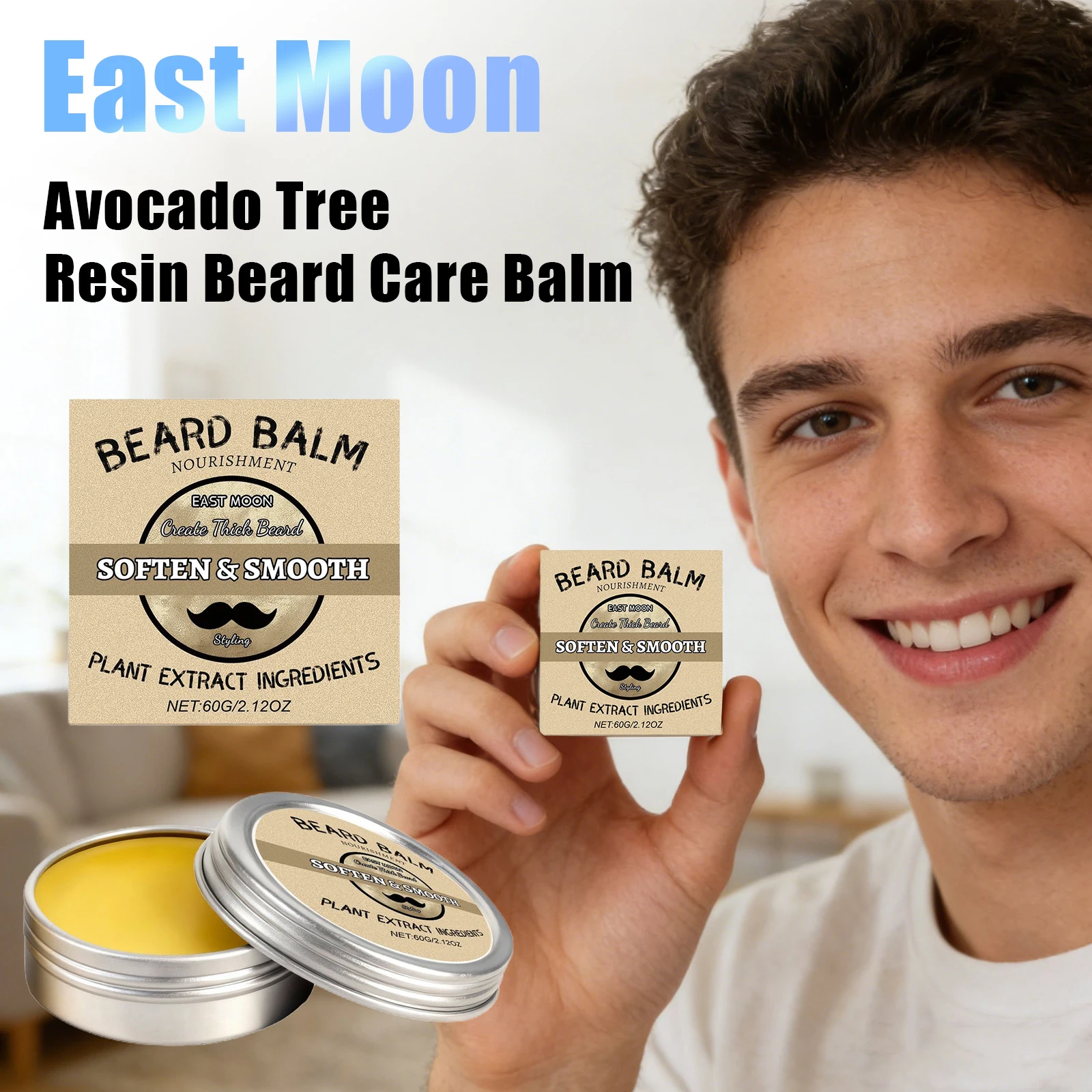 

East Moon Beard Balm Deeply Nourishing Gentle Soften Reducing Shaving Discomfort Easy Grooming Natural Styling Mustache Care Wax