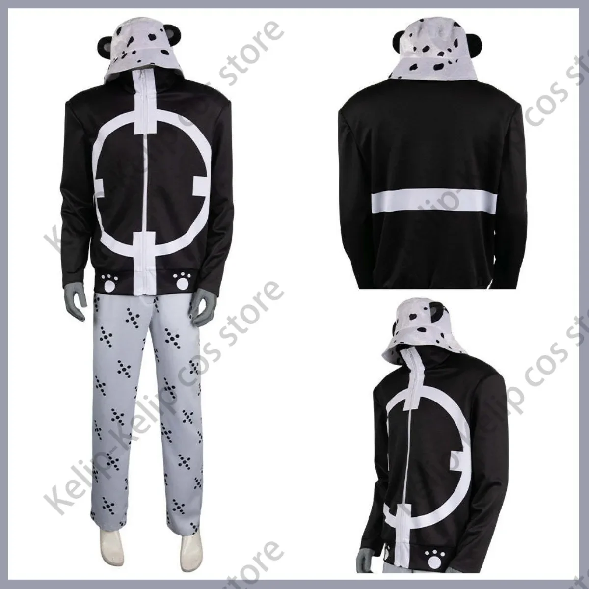 Anime Bartholemew Kuma Costume Cosplay sorbetto regno Pacifist cappotto nero cappello uniforme Set completo adulto uomo carnevale vestito di Halloween