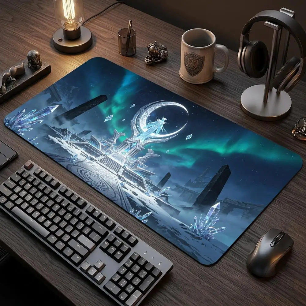 60X35cm Aurora Moon Goddess Ice Crystal Temple Play mat  Non-Slip Rubber Base Stitched Edges Desk mat For TCG Card Game