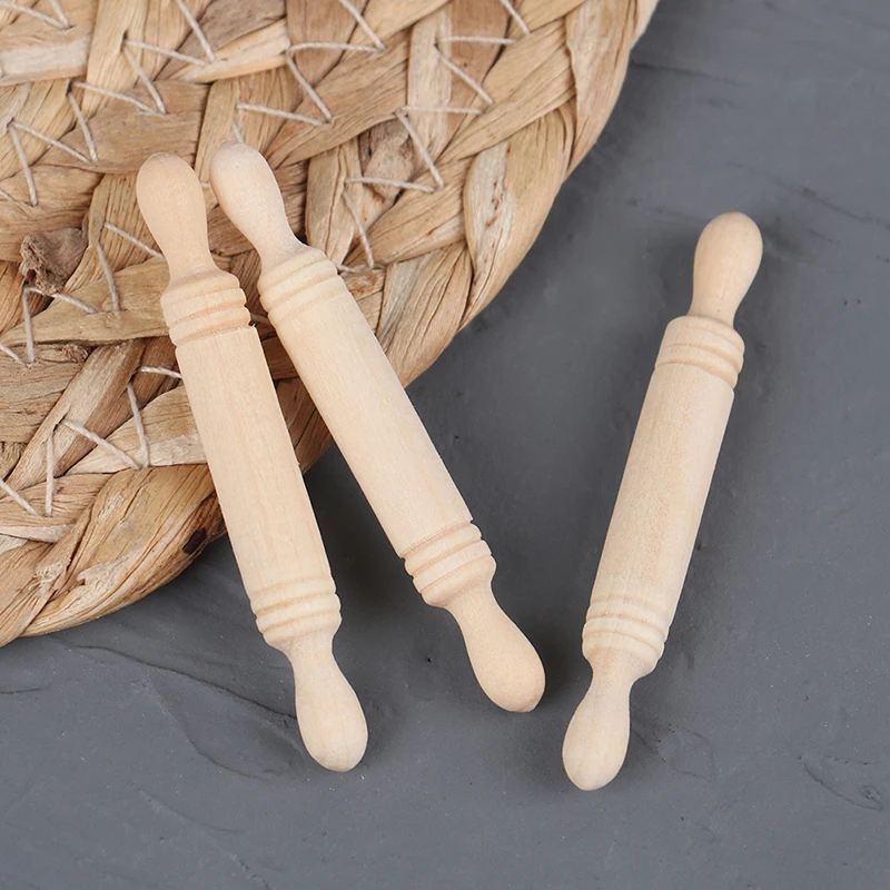 6pcs/set 1:12 Dollhouse Miniatures Wood Rolling Pin Model Kitchen Accessories
