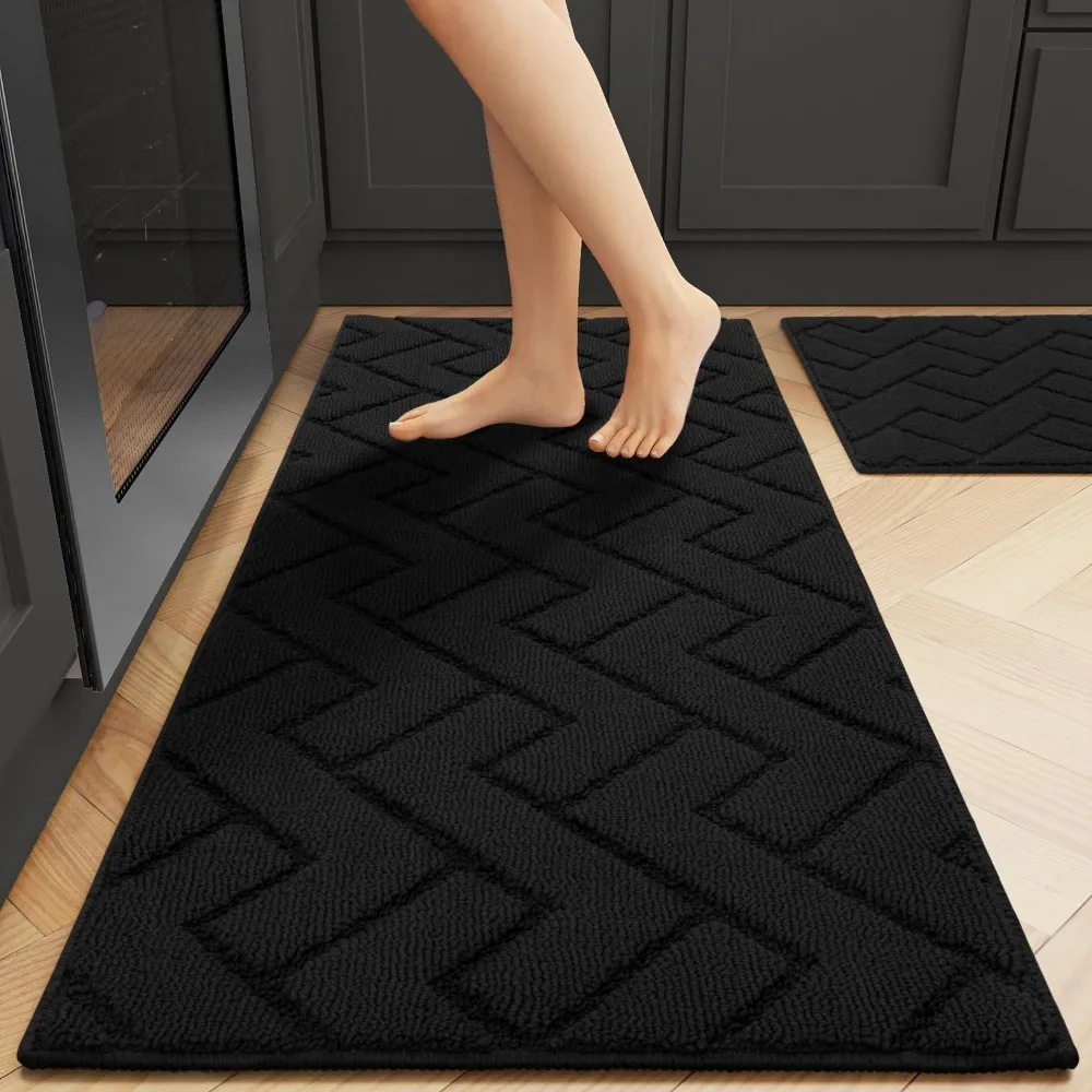 

Non-Slip Kitchen Rugs Set Washable Comfort Mats 20"x48"+20"x32" Black for Floor Kitchen Hallway Office Sink Laundry