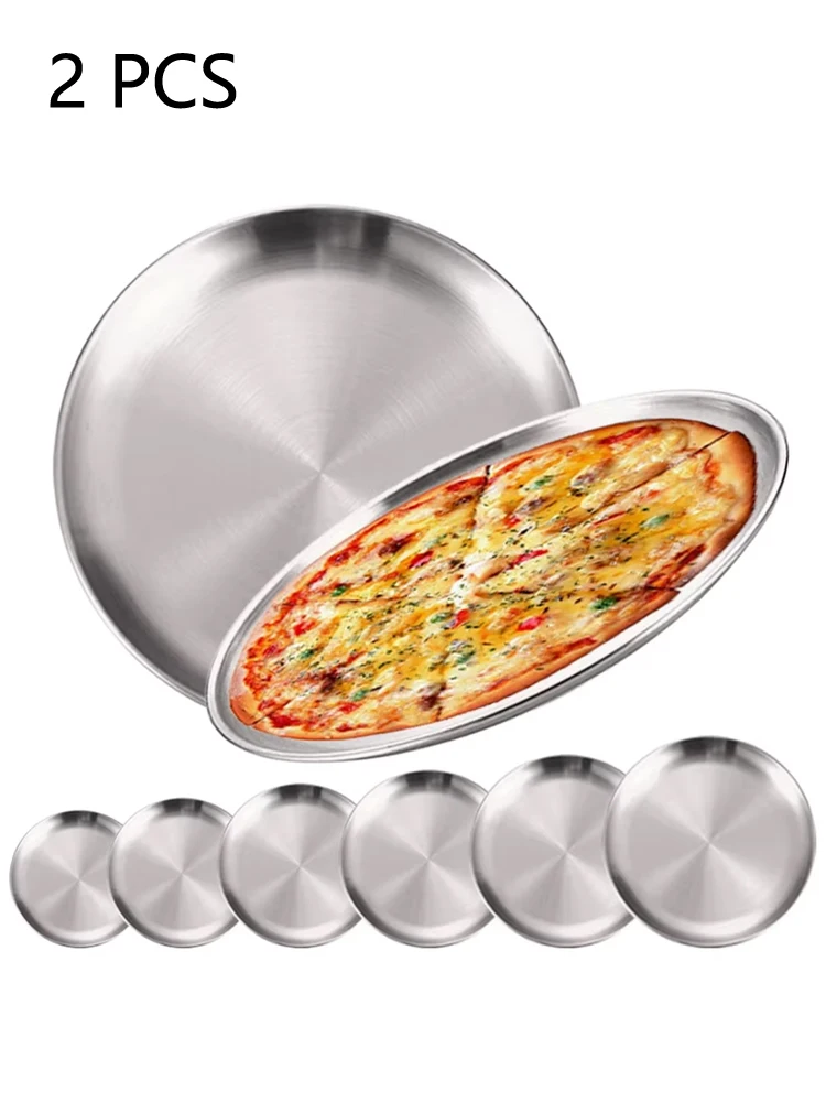 2 pièces de plats ronds en acier inoxydable argenté, résistants à la rouille, 14/17/20/23/26/30cm, pour camping, barbecue, pique-nique, ustensiles de cuisine