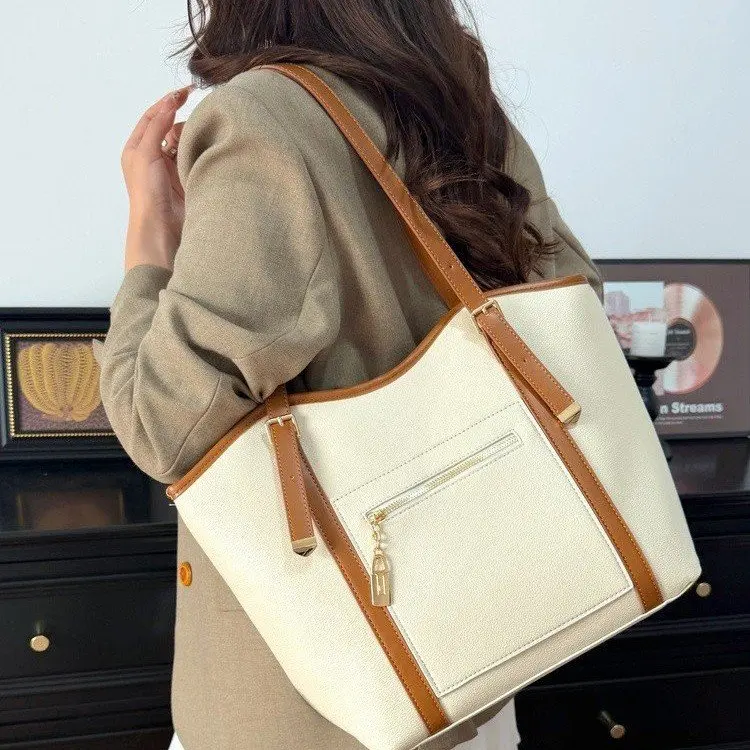 

2026 New High-end Simple and Versatile Fashion Contrasting Color Shoulder Commuter Bag Women's Large-capacity Tote Bag