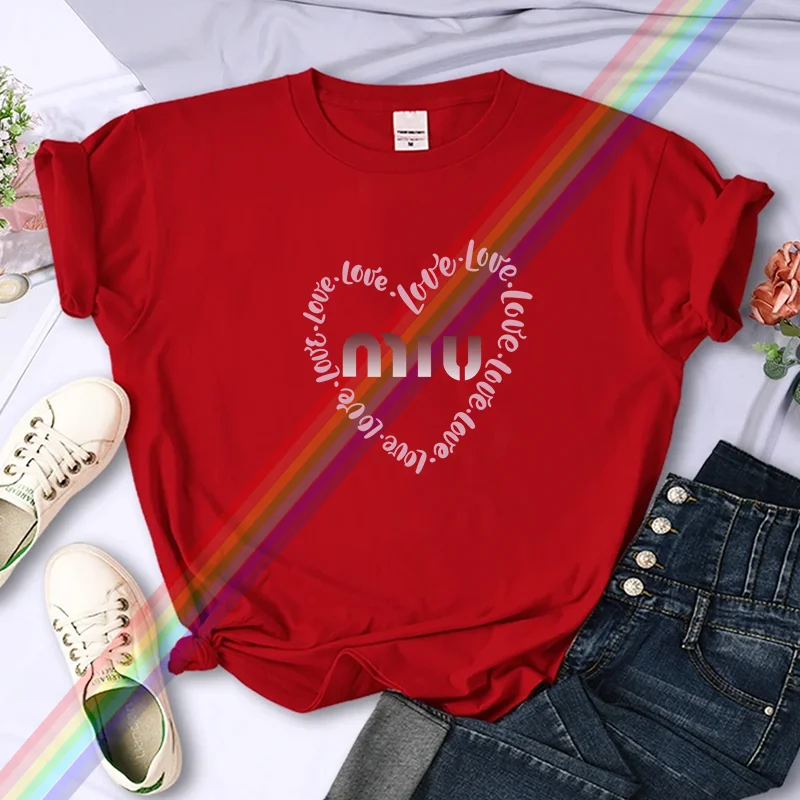 Voor Dames Luxe Liefdesbrief Hoogwaardig Zomer T-shirt met print 100% Katoen Casual Oversized Y2k Persoonlijkheid Mouw O-hals