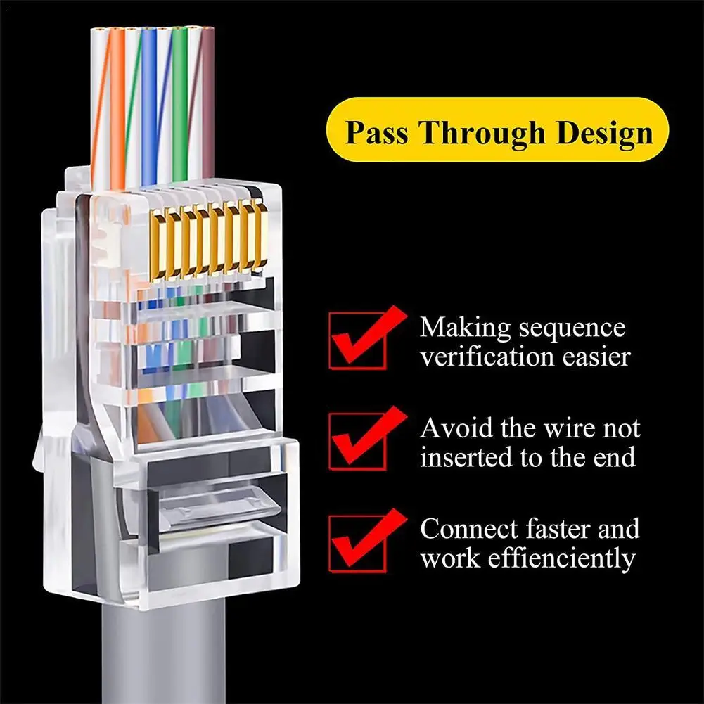 10pcs/set Category 5E Through-hole Plug For Unshielded RJ45 Connector Cat6 Connector Perforated Crystal Head Network Cable
