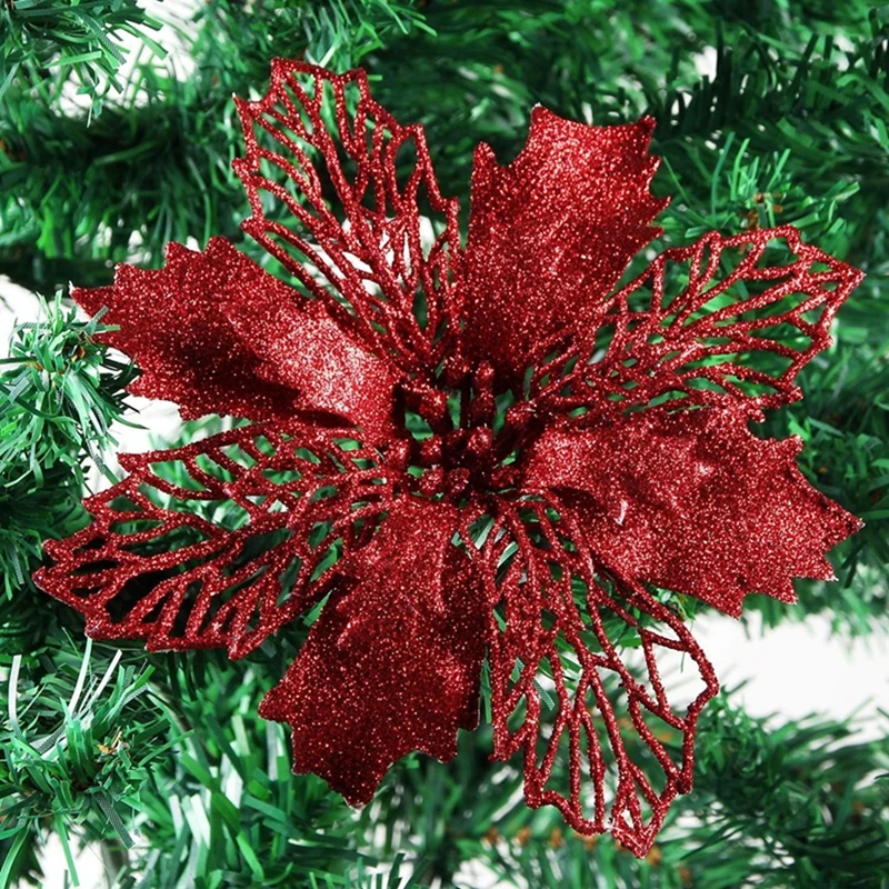 5/10 Stück Weihnachtsdekoration, künstliche Blumen, hängender Weihnachtsbaum-Anhänger für Heimdekoration, Party, Neujahr, Ornament-Zubehör – Detail 11