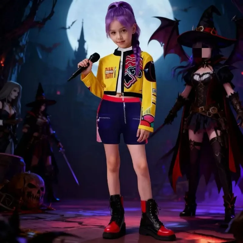 

K-pop Rumi Zoey Mira Party Girls Demon Costume Hunters Cosplay Outfit Jacket Top Shorts Kids Halloween Costumes Singer Cosplay