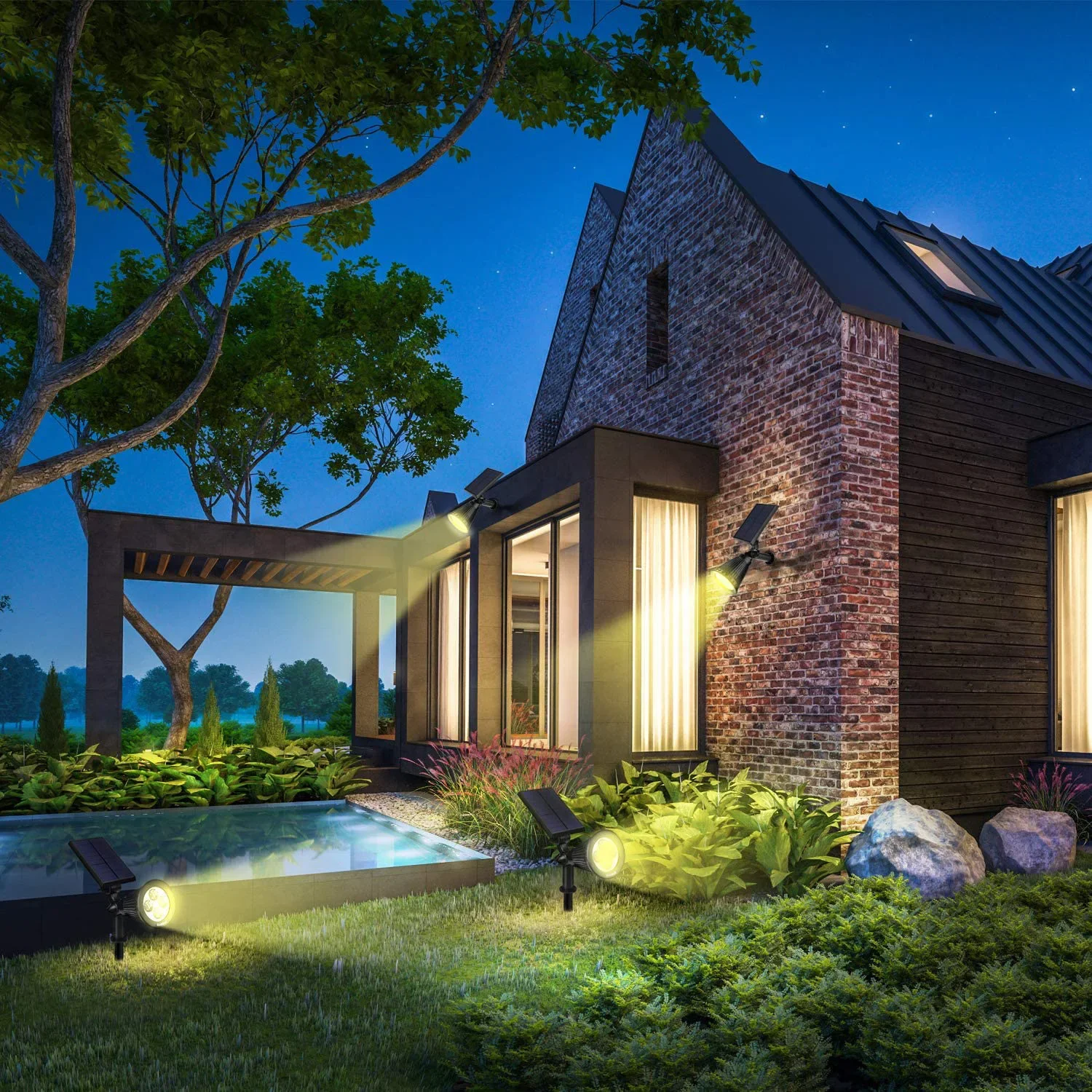 Solar Spot Lights Outdoor Colored Adjustable 7 LED Waterproof Security Tree Spotlights Lawn Step Walkway Garden Changing