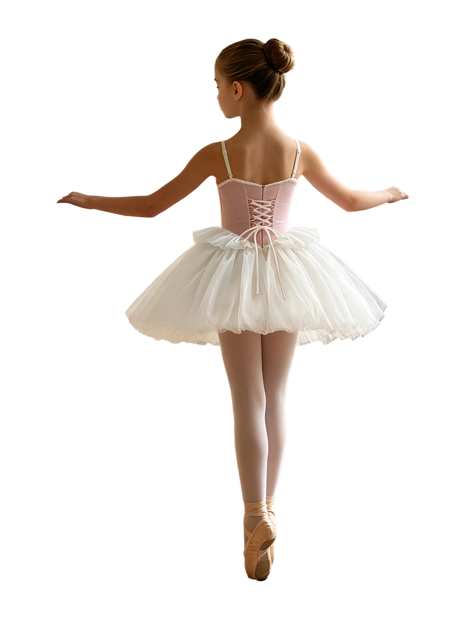 Girls Sparkly Bowknot Ruffles Bubble Tulle Ballet Dress Pink Princess Stretchy for Stage Performance Birthday Party