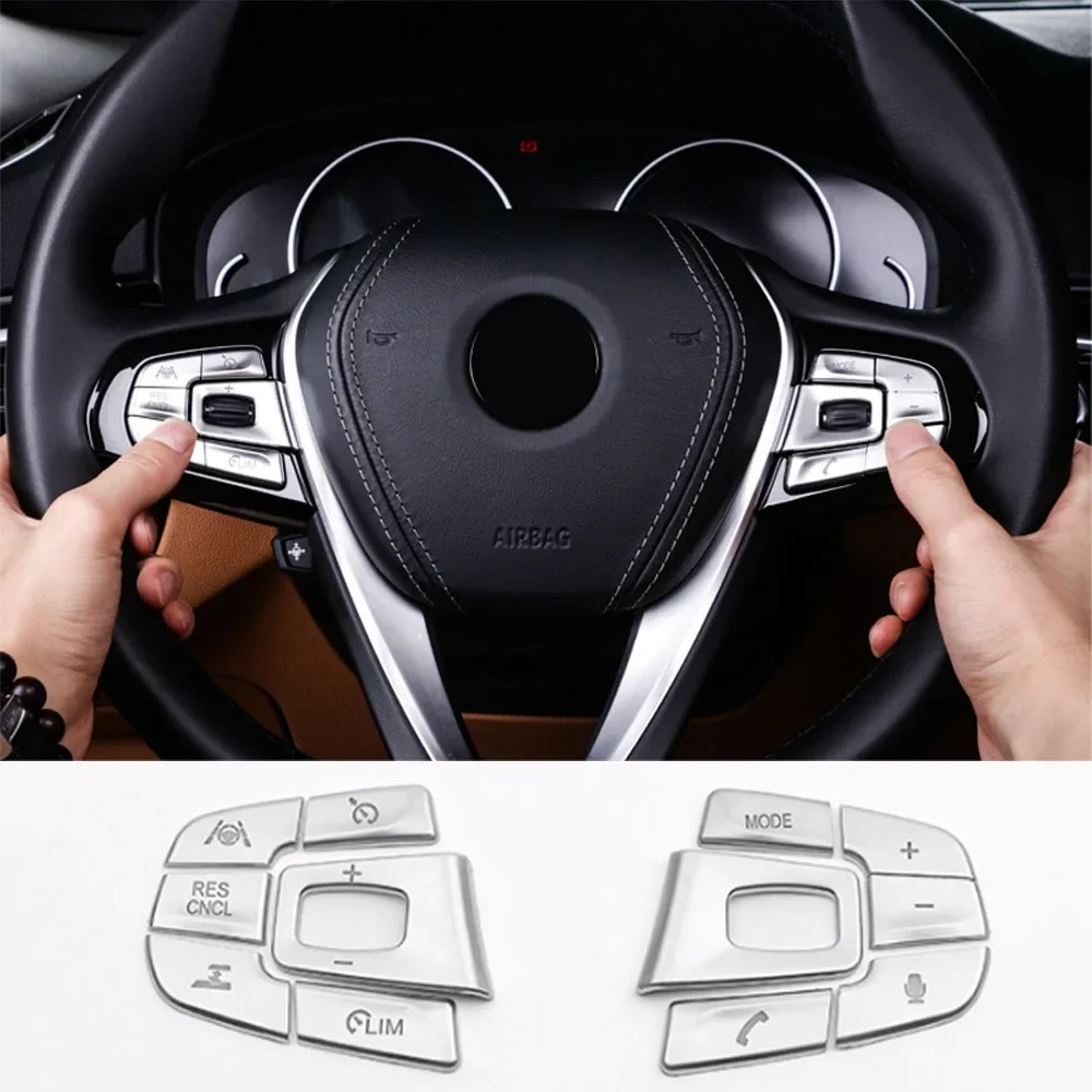 Car Steering Wheel Switch Button Cover Trim For BMW 5 G30 G38 X3 G01 2018-2022 Auto Para Interior Inner Accessories Stickers Set