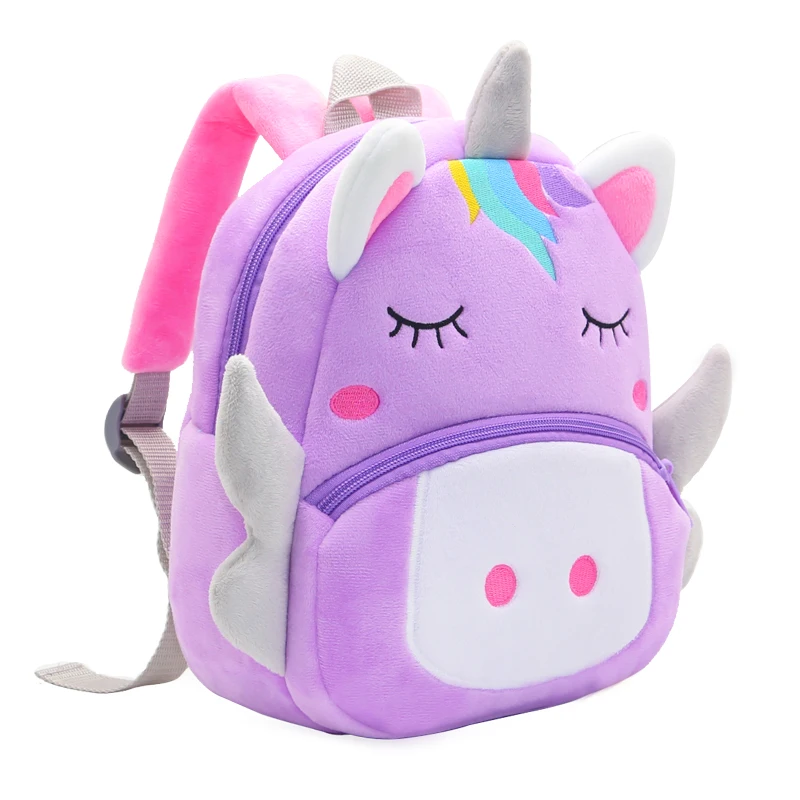 Girls School Backpack Cute Purple Unicorn Kids Plush Backpack Kindergarten School Bag