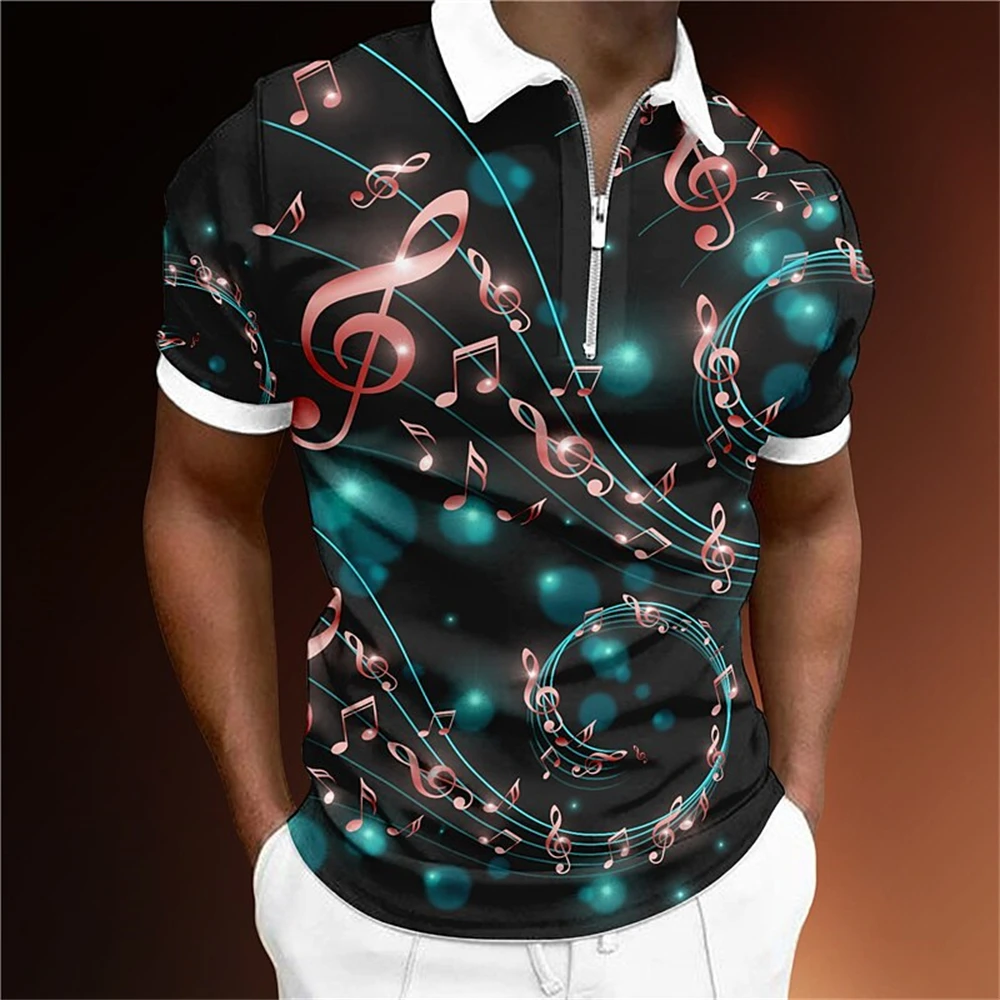 Summer Men\'S Polo Shirt 3d List Of Musical Symbols Print Short Sleeve Top Fashion Casual Men Clothing Music Art Golf T-Shirt 5xl