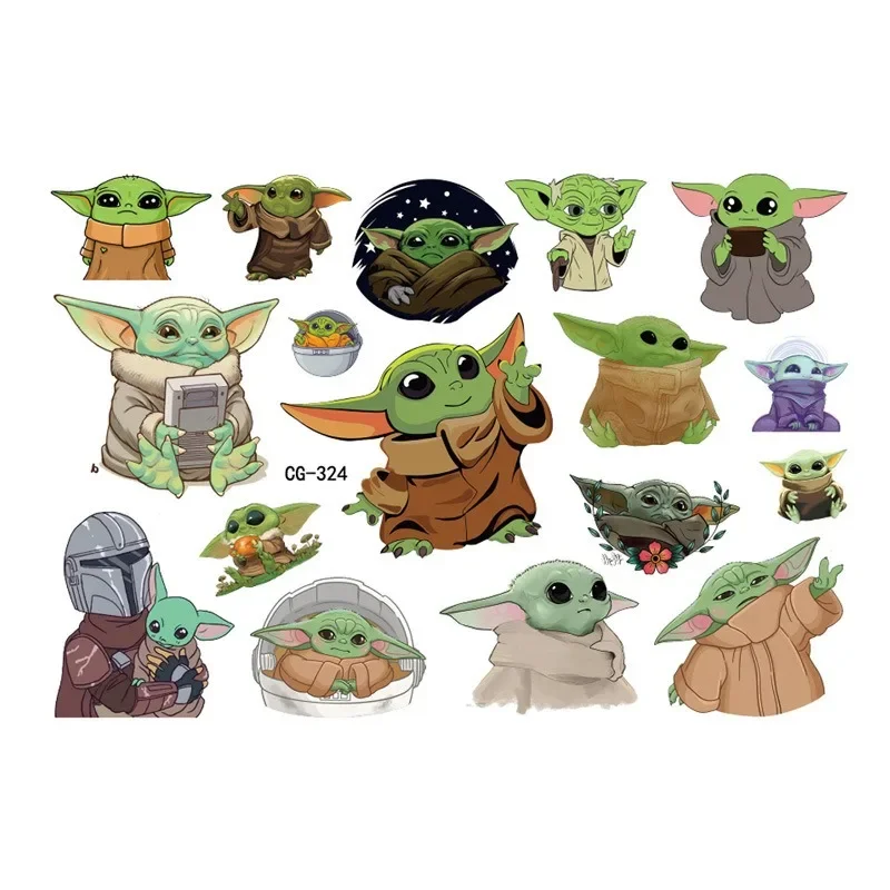 Baby Yoda Sticker Anime Figures Baby Yoda Children\'s Temporary Tattoos Party Decorations Kids Toys for Boys Girl Birthday Gift