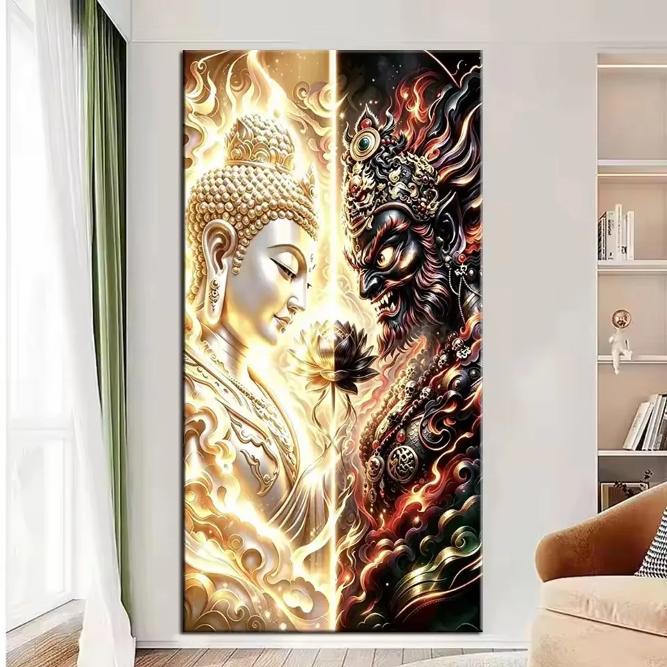 5D DIY Diamond Painting Kit Buddha Angel and Demon Full Square Round Diamond Art Rhinestone Embroidery Wall Decor for Home