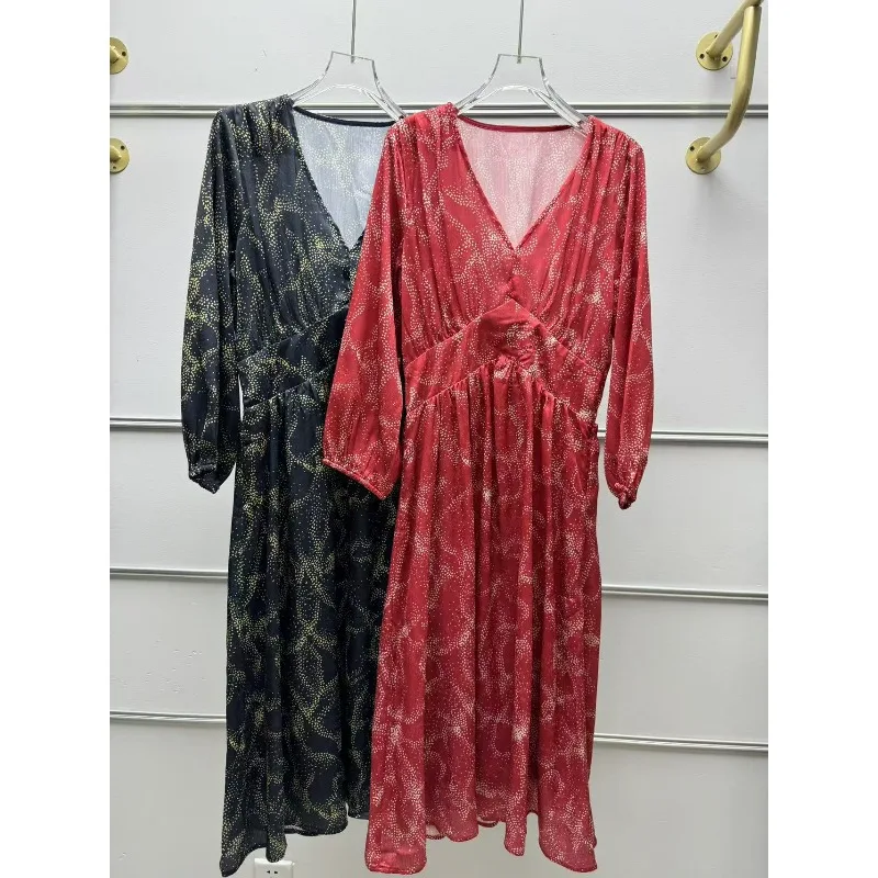 French niche spring and summer 26 years old new romantic polka dot printing V-neck waist thin versatile dress