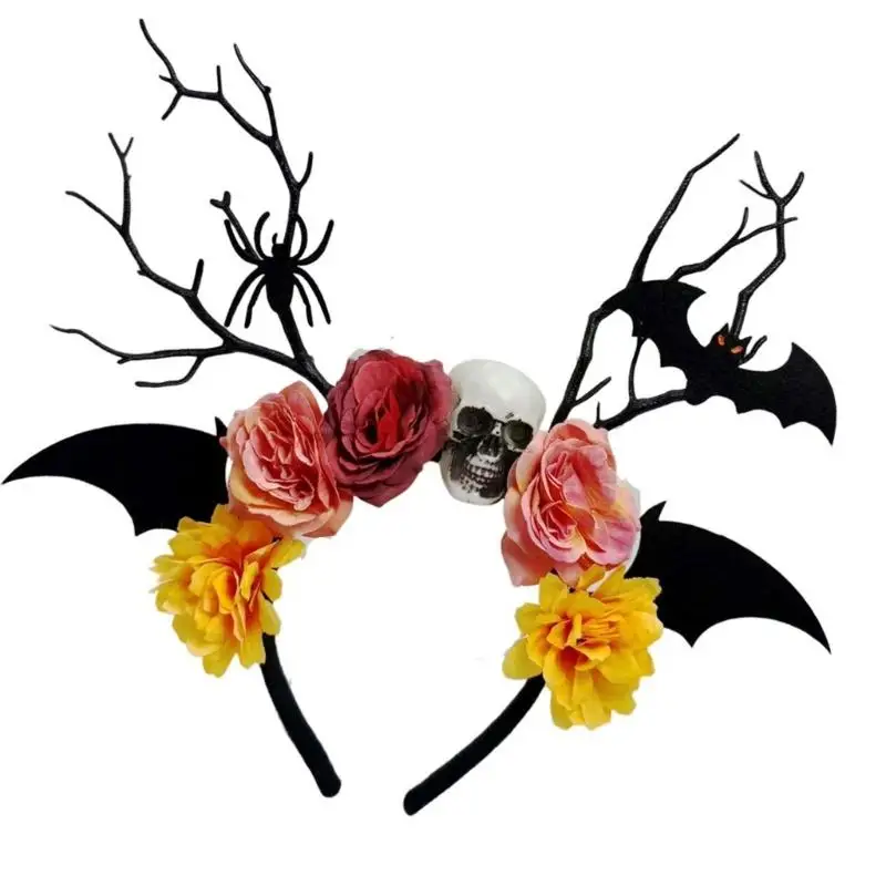 A52E Elegantes Halloween-Haarschmuck-Design mit detaillierten Zweigen und falschen Blumen – Detail 2