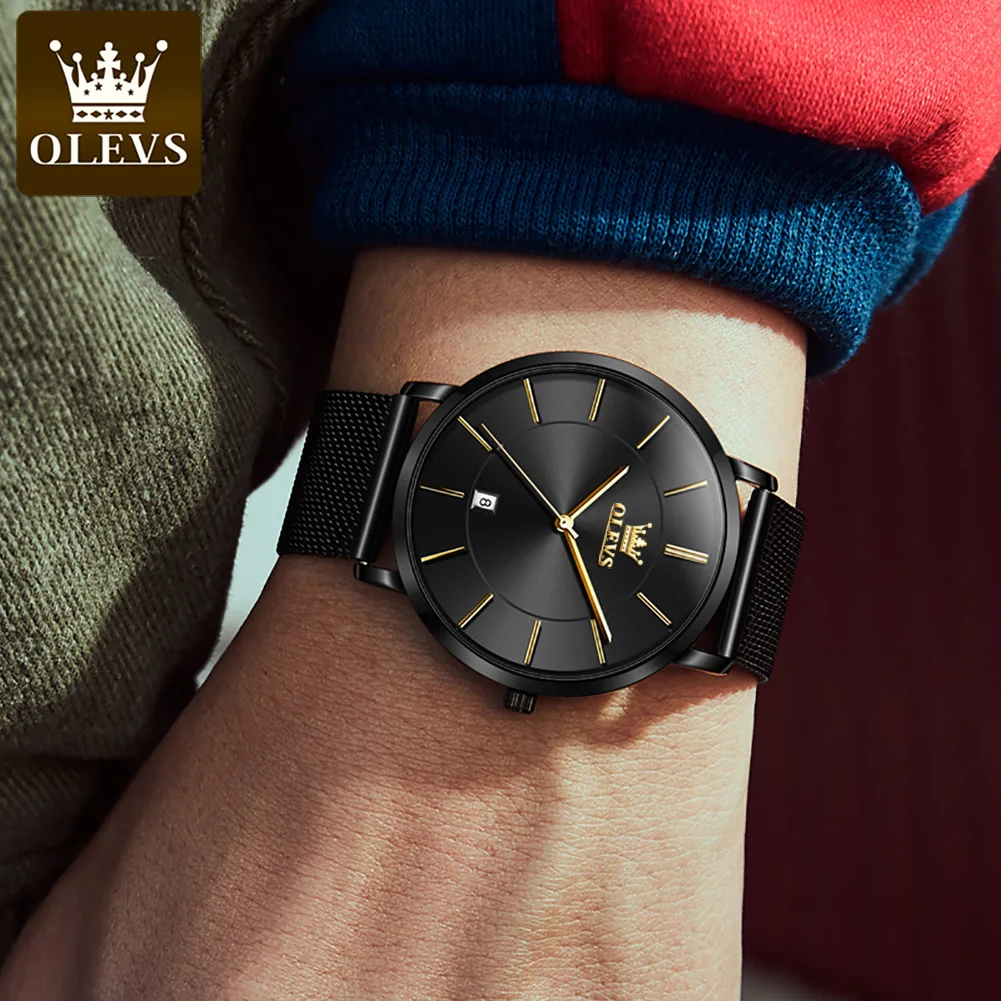OLEVS 5869 Original Brand Fashion Men\'s Watch Simplicity Dial Trendy Quartz Watch Waterproof Date Milanese Mesh Belt Wristwatch