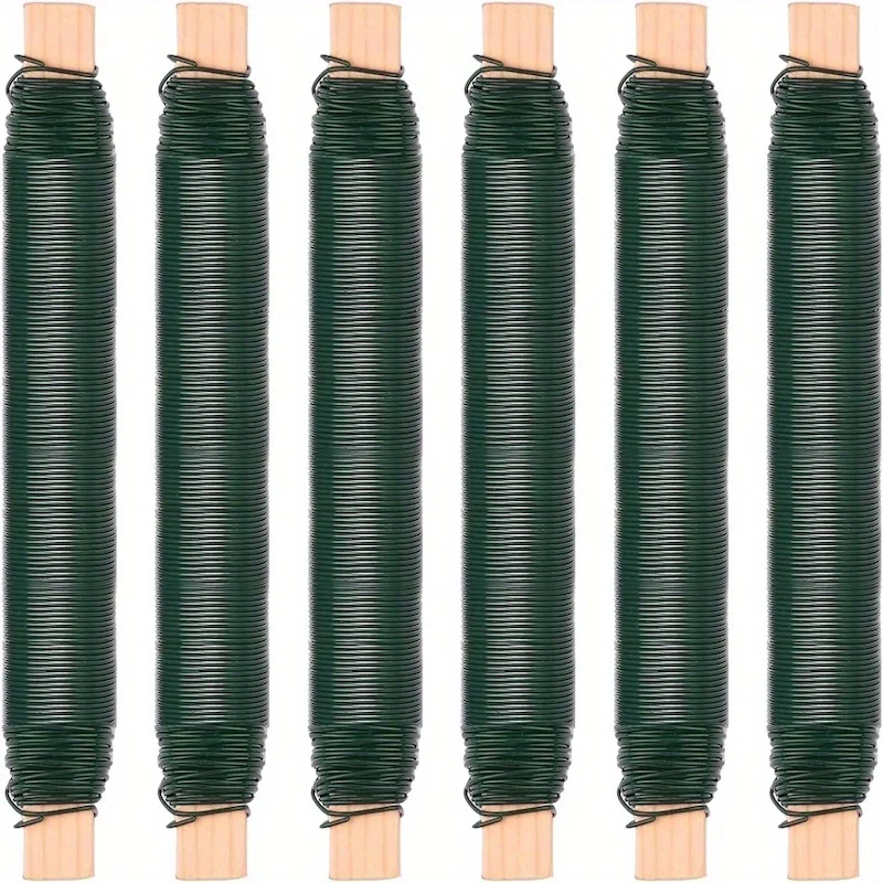 6pcs 0.7mm x 35m Green Garden Wire - Rustproof Waterproof Iron Wire for Plant Support, Floral Binding & Decorative Crafts