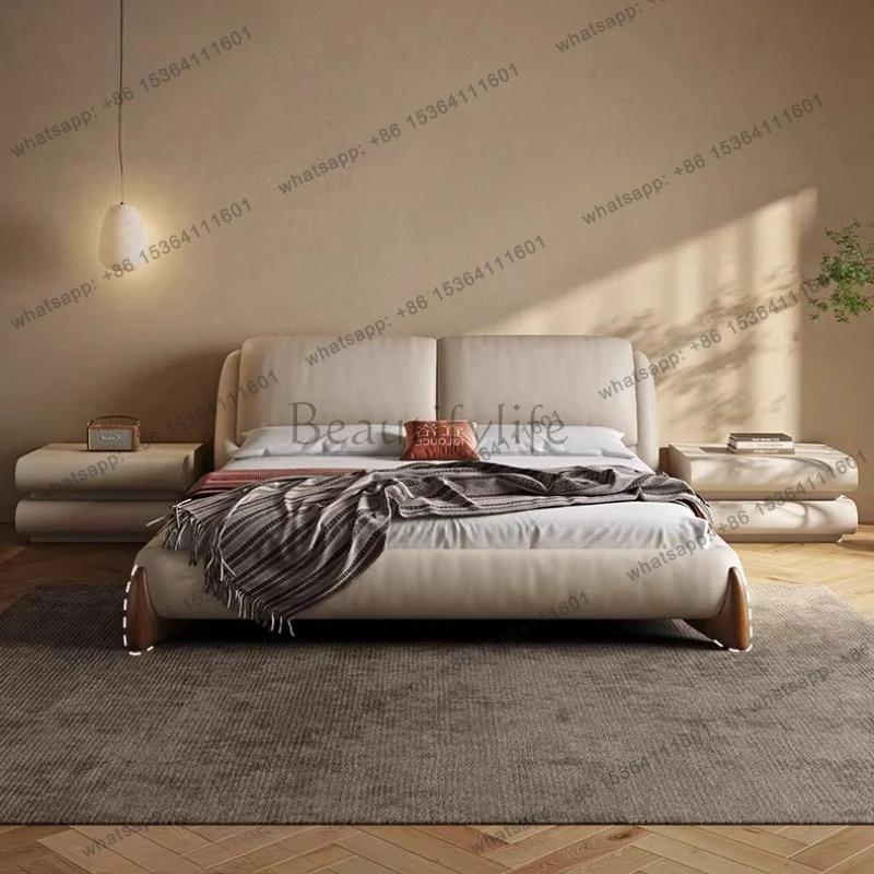 king size genuine leather Double bed 180x200cm Modern high-end luxury bedroom beds minimalist letto matrimoniale furniture