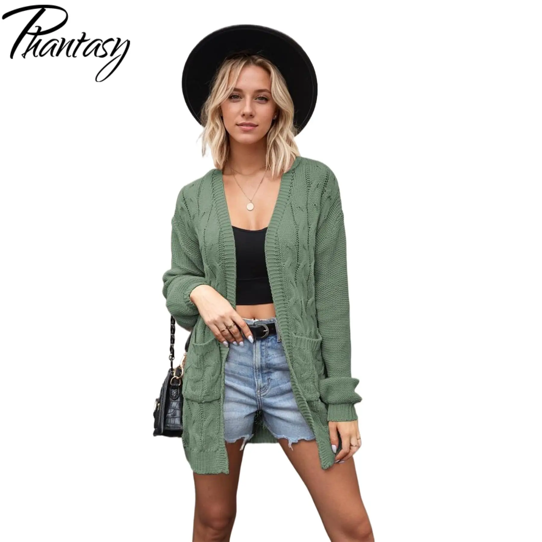 Phantasy Women Sweater Cardigan Long Sleeved Tops Autumn Winter Cardigan Fashion Solid Streetwear Casual Female Clothing