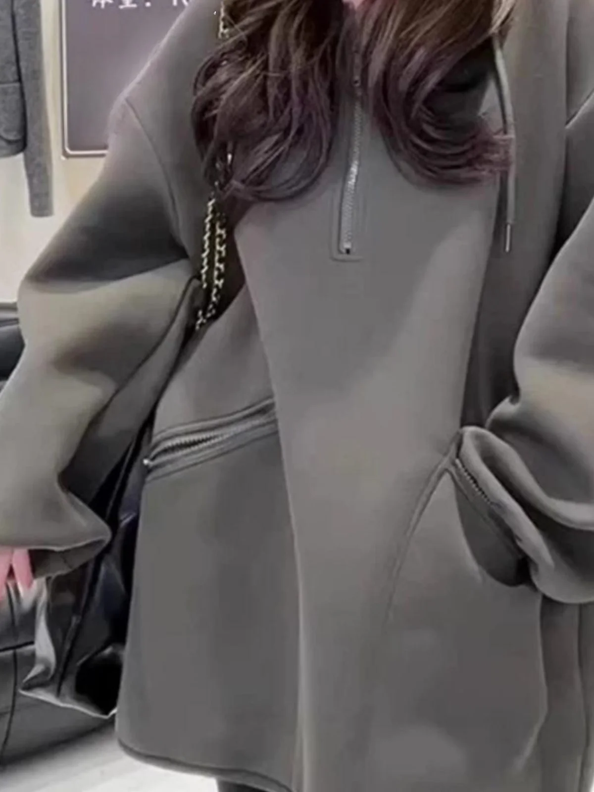 

plus Size Hoodie Women's Thiened Loose Fit Autumn Winter Coat with Zipper Long Sve Color Casual Streetwear