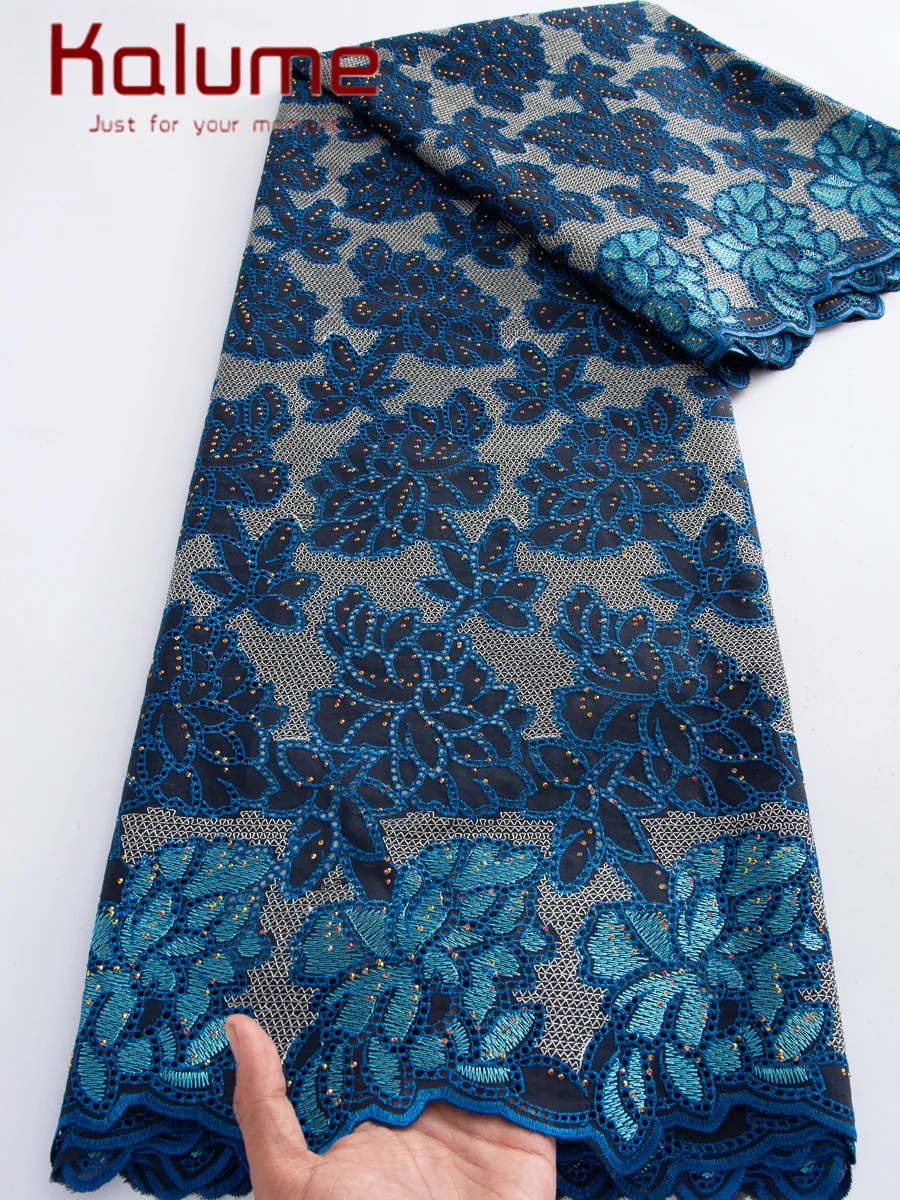 

Ткань Kalume 2026: Африканское хлопковое кружево с вышивкой и камнями, нигерийский швейцарский вуалевый кружевной материал для пошива свадебных платьев F4497