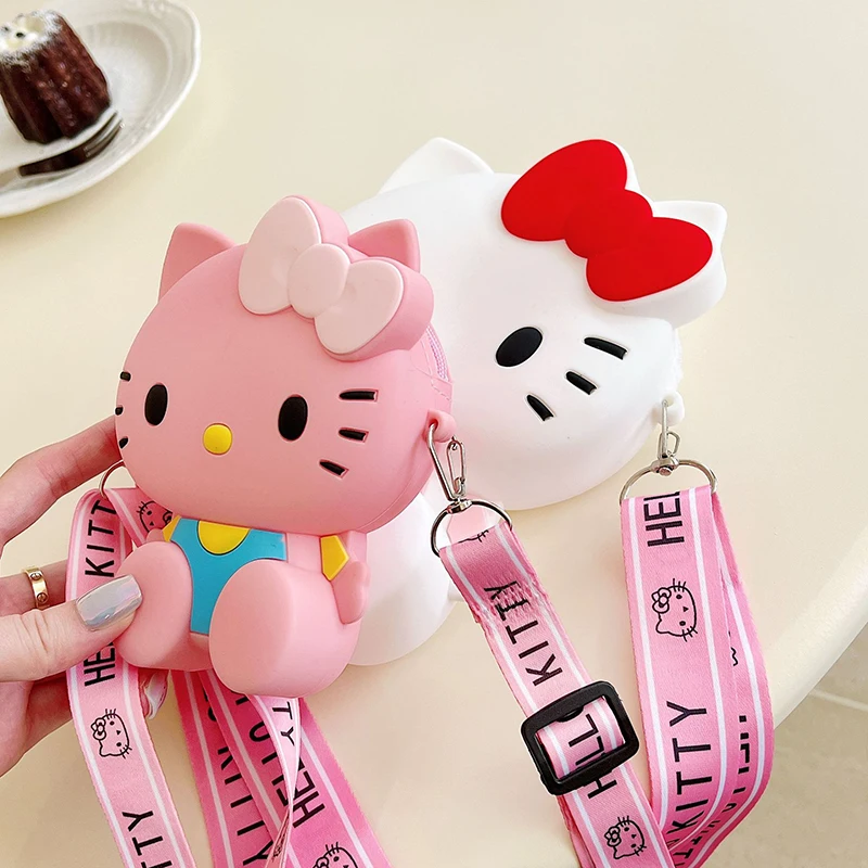 Sanrio hello kitty silicone crossbody sling saco bonito mensageiro viagem 3d sacos de ombro pequena bolsa saco do telefone para meninas presente
