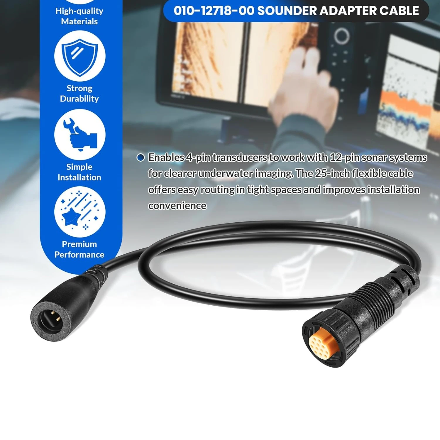010-12718-00 Sounder Adapter Cable, 4-Pin Transducer to 12-Pin for Garmin echoMAP Chirp/Plus/Ultra/UHD/UHD2 Series Fish Finders