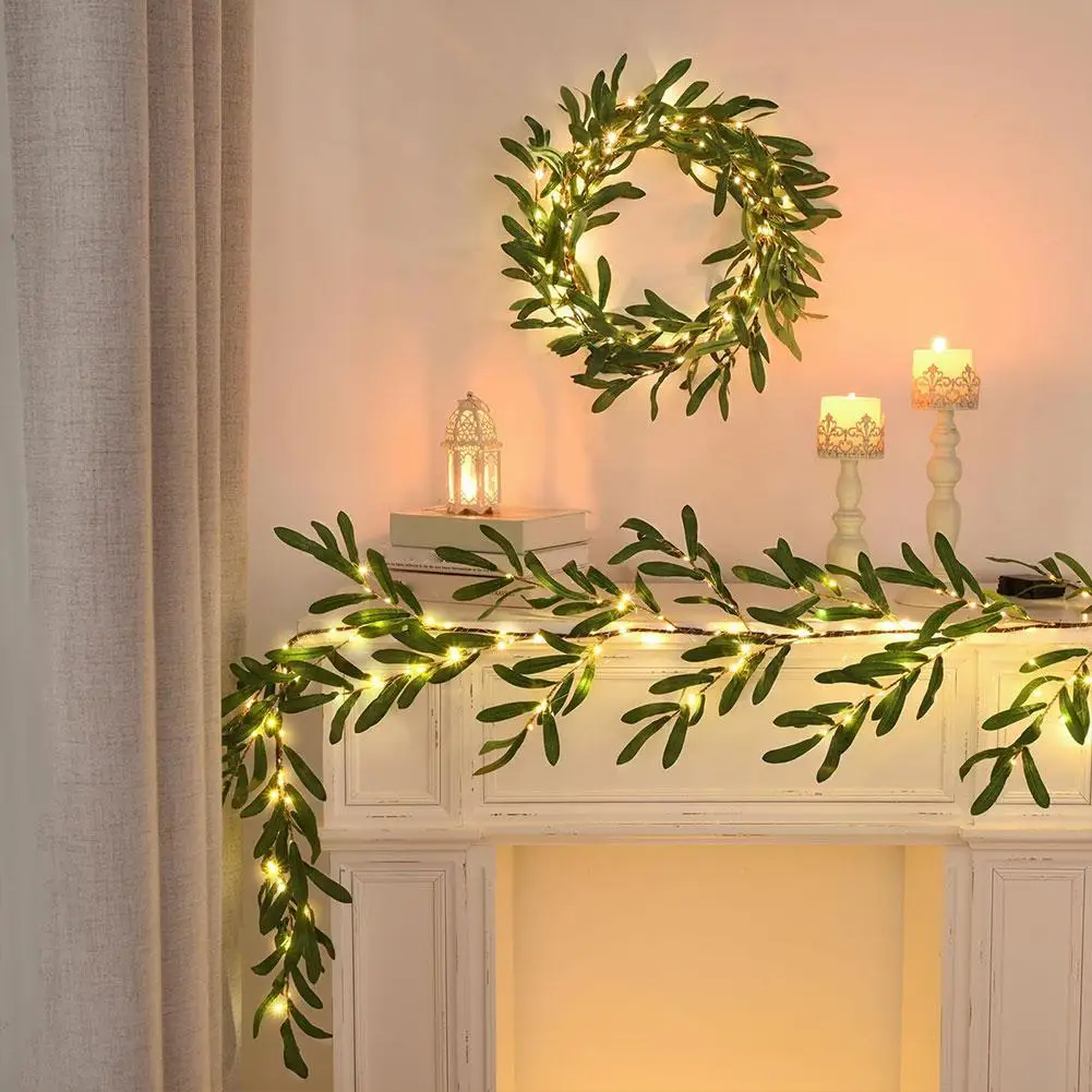 

1.8m Vine Lamp Simulated Olive Leaf Birch New Year Decor Lamp Greenery Weddings Home Garden Background Christmas Decoration 2025
