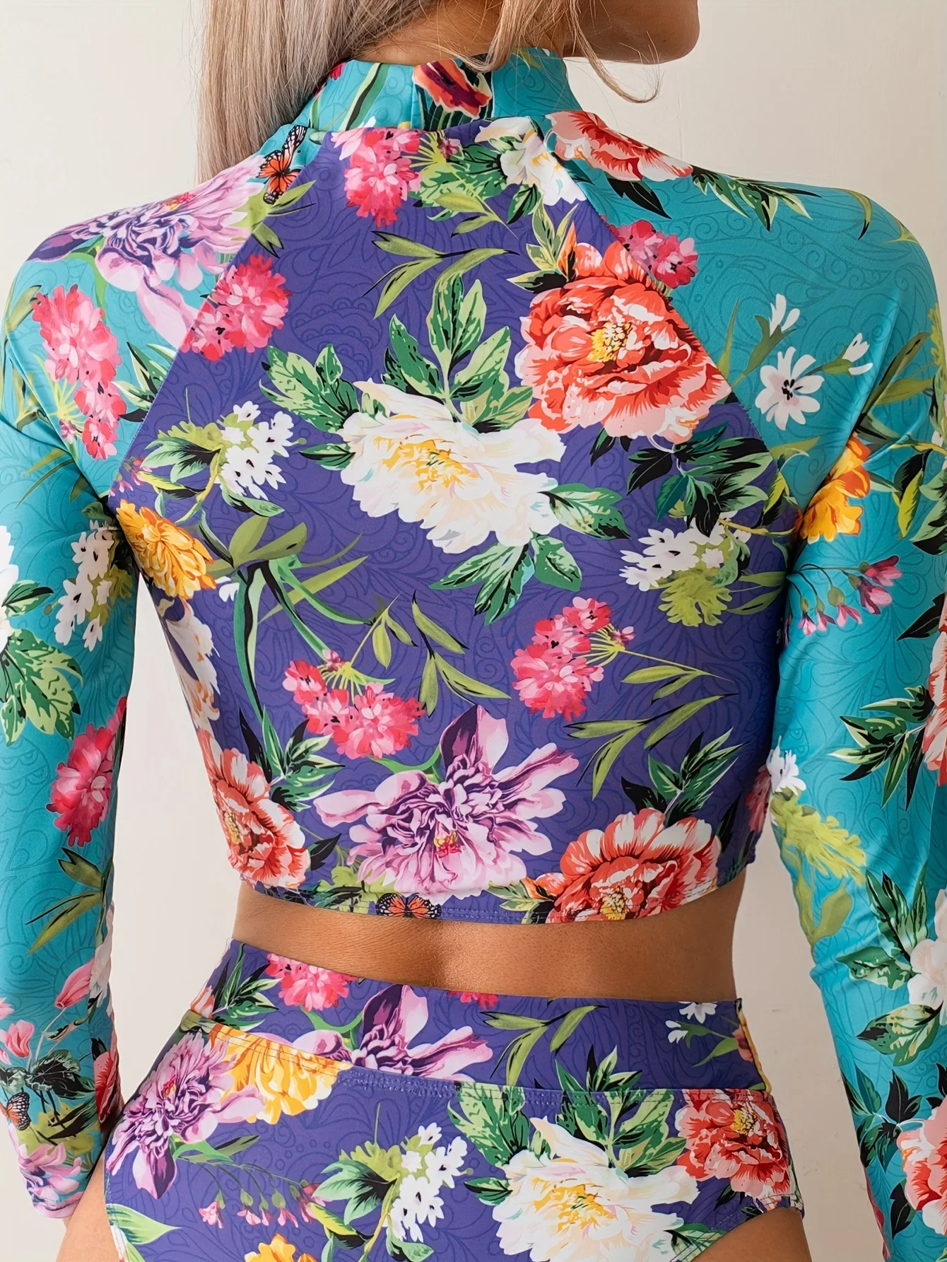 2025 レディース 水着 3 点セット 花柄 ハイウエスト ビキニ & カバーアップ トレンディな保守的な水着 中空プルオーバー