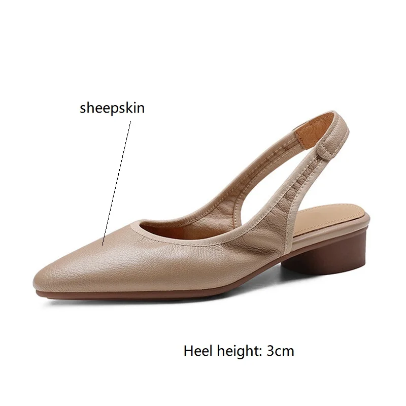 New Genuine Leather Sandals Sheepskin Summer Sandals Cover Toe Low Heel Sandals for Women Chunky Heel Shoes Sandalias De Mujer